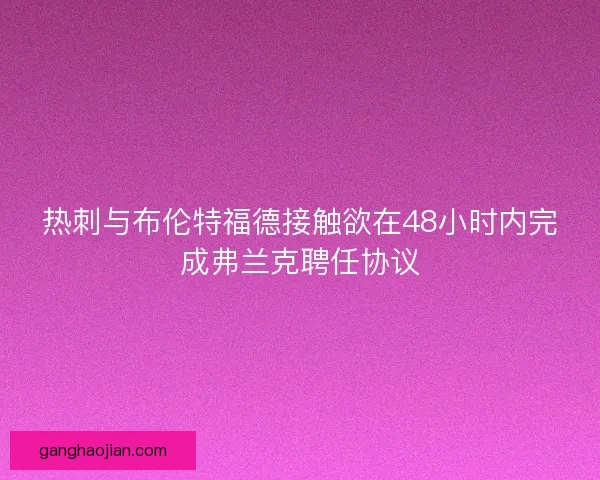 热刺与布伦特福德接触欲在48小时内完成弗兰克聘任协议