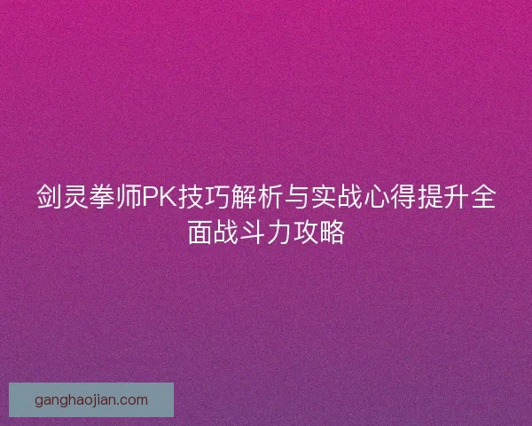 剑灵拳师PK技巧解析与实战心得提升全面战斗力攻略