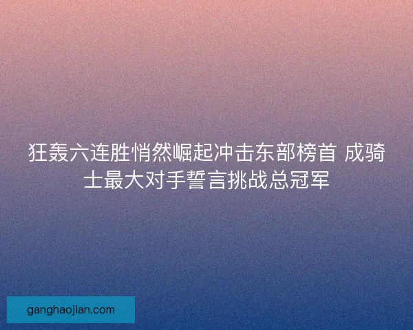 狂轰六连胜悄然崛起冲击东部榜首 成骑士最大对手誓言挑战总冠军